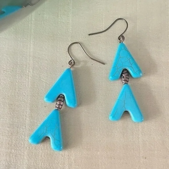 2/$29 Handmade Copper Blue Arrow Statement Earrings 2.25” Boho Western - Picture 2 of 4